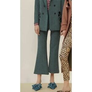 Vivetta Pants 38 Plaid Check Twill Flare Leg Green Pink Office Retro Dressy Chic